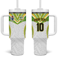 Custom Cook Islands Rugby Tumbler With Handle Tatau Art Sport Style White Color LT03 One Size: 40 oz White - Polynesian Pride