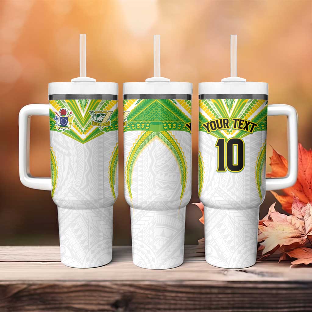 Custom Cook Islands Rugby Tumbler With Handle Tatau Art Sport Style White Color LT03 - Polynesian Pride