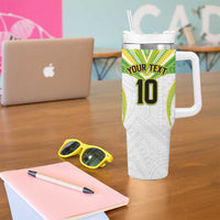 Custom Cook Islands Rugby Tumbler With Handle Tatau Art Sport Style White Color LT03 - Polynesian Pride
