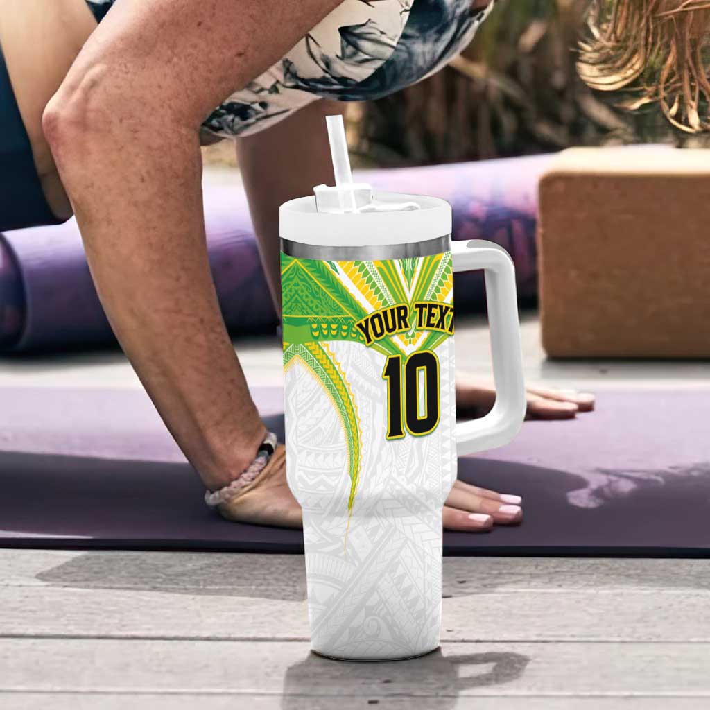 Custom Cook Islands Rugby Tumbler With Handle Tatau Art Sport Style White Color LT03 - Polynesian Pride