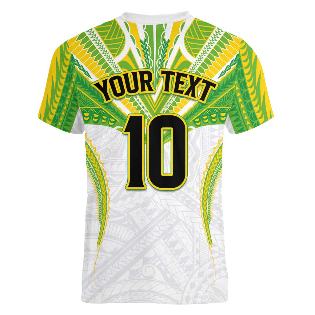 Custom Cook Islands Rugby Women V-Neck T-Shirt Tatau Art Sport Style White Color