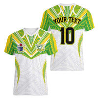 Custom Cook Islands Rugby Women V-Neck T-Shirt Tatau Art Sport Style White Color