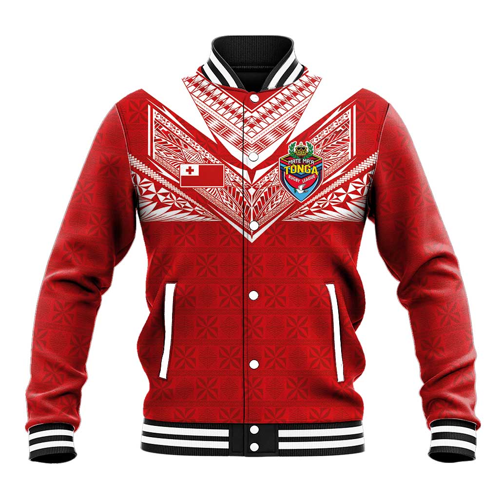 Custom Tonga Rugby Baseball Jacket Ngatu Motifs and Pacific Patterns LT03 Unisex Red - Polynesian Pride