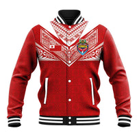 Custom Tonga Rugby Baseball Jacket Ngatu Motifs and Pacific Patterns LT03 Unisex Red - Polynesian Pride