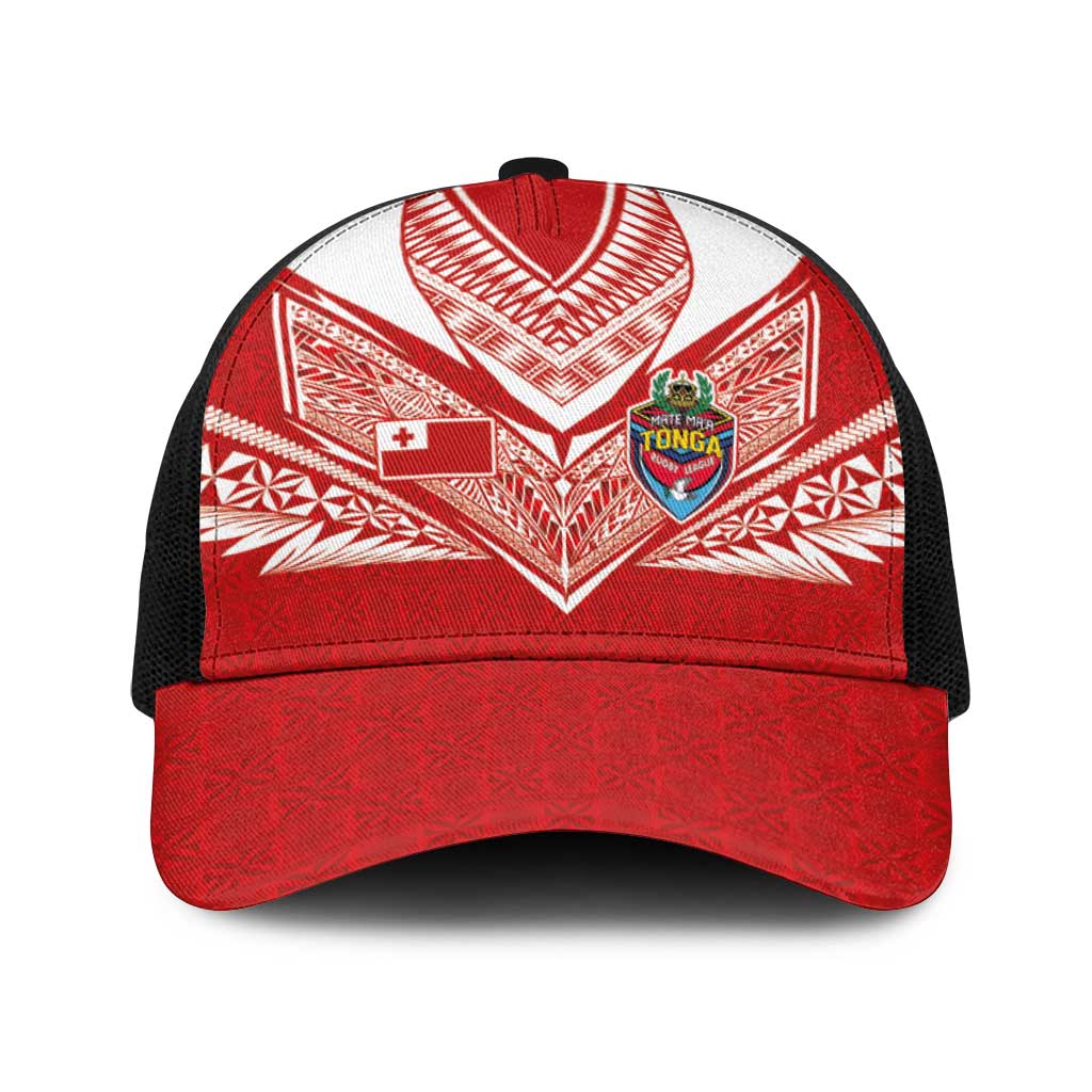 Tonga Rugby Baseball Net Cap Ngatu Motifs and Pacific Patterns LT03 One Size Black Red - Polynesian Pride