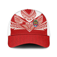 Tonga Rugby Baseball Net Cap Ngatu Motifs and Pacific Patterns LT03 One Size White Red - Polynesian Pride