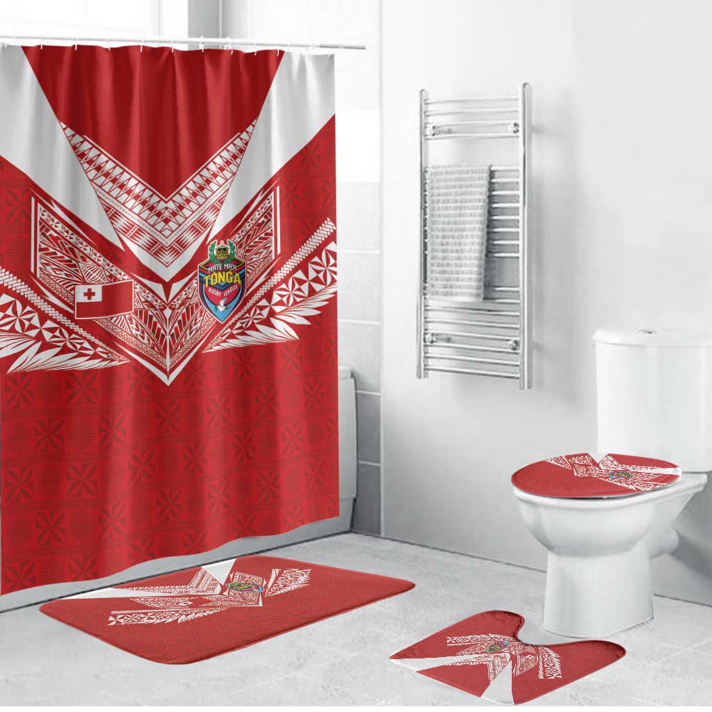 Tonga Rugby Bathroom Set Ngatu Motifs and Pacific Patterns LT03 Bathroom Set (4 pcs) Red - Polynesian Pride