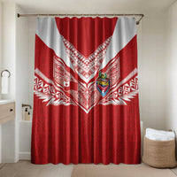 Tonga Rugby Bathroom Set Ngatu Motifs and Pacific Patterns LT03 Shower Curtain Only Red - Polynesian Pride