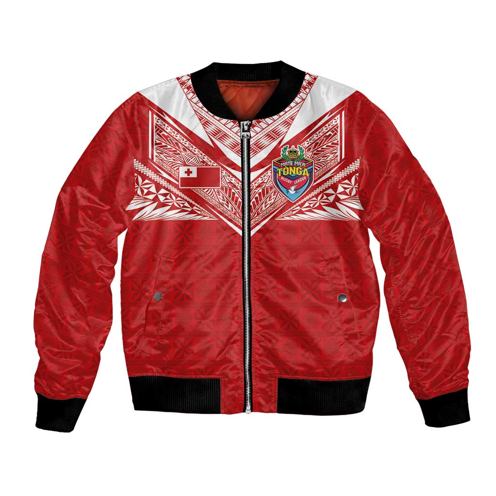 Custom Tonga Rugby Bomber Jacket Ngatu Motifs and Pacific Patterns LT03 Unisex Red - Polynesian Pride