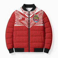 Custom Tonga Rugby Bomber Puffer Jacket Ngatu Motifs and Pacific Patterns LT03 Unisex Red - Polynesian Pride