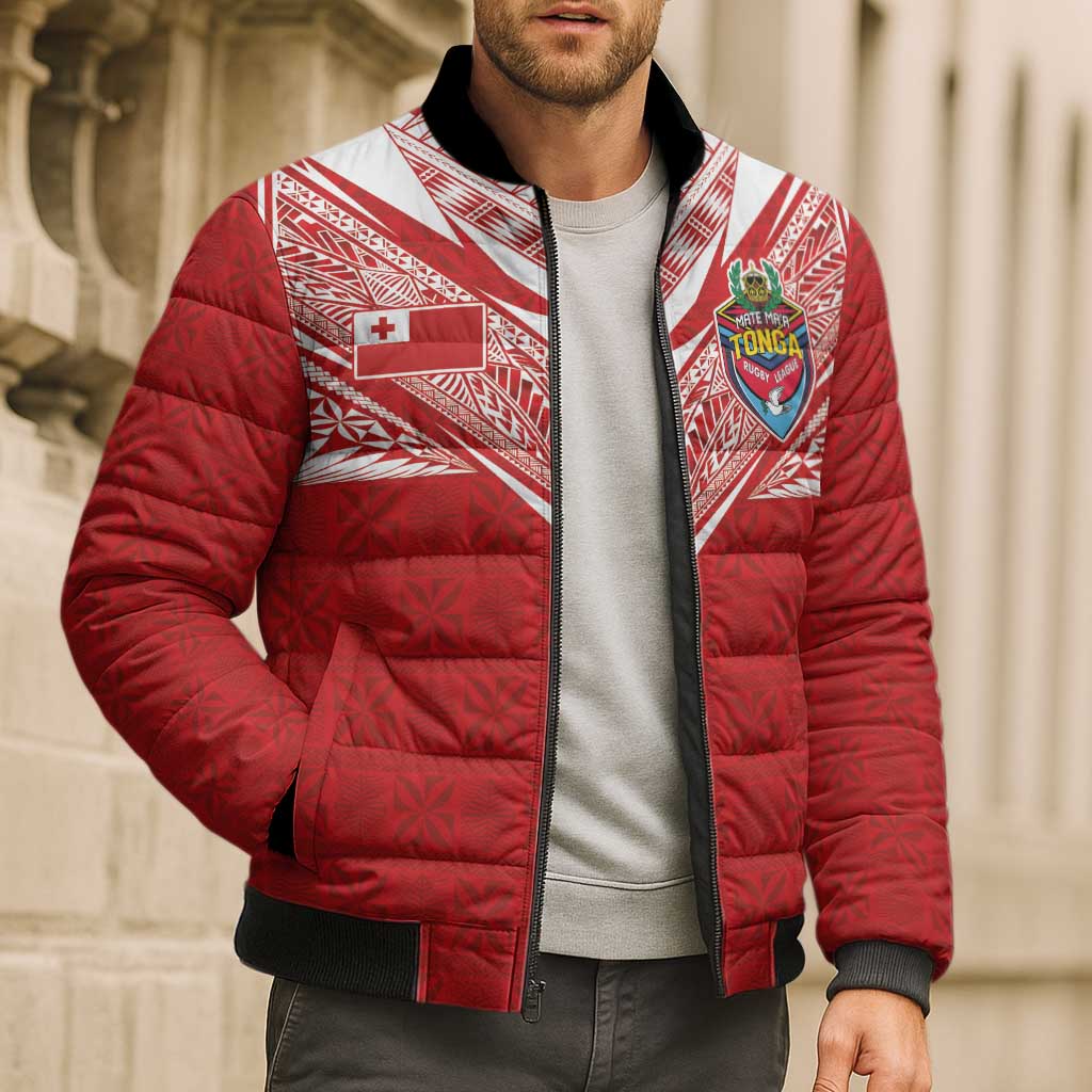 Custom Tonga Rugby Bomber Puffer Jacket Ngatu Motifs and Pacific Patterns LT03 - Polynesian Pride