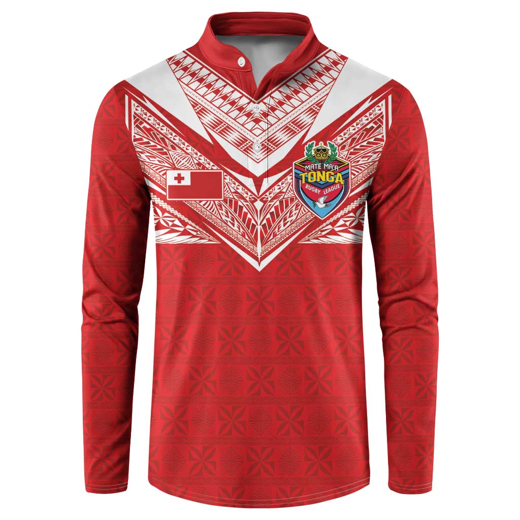 Custom Tonga Rugby Button Sweatshirt Ngatu Motifs and Pacific Patterns LT03 Red - Polynesian Pride