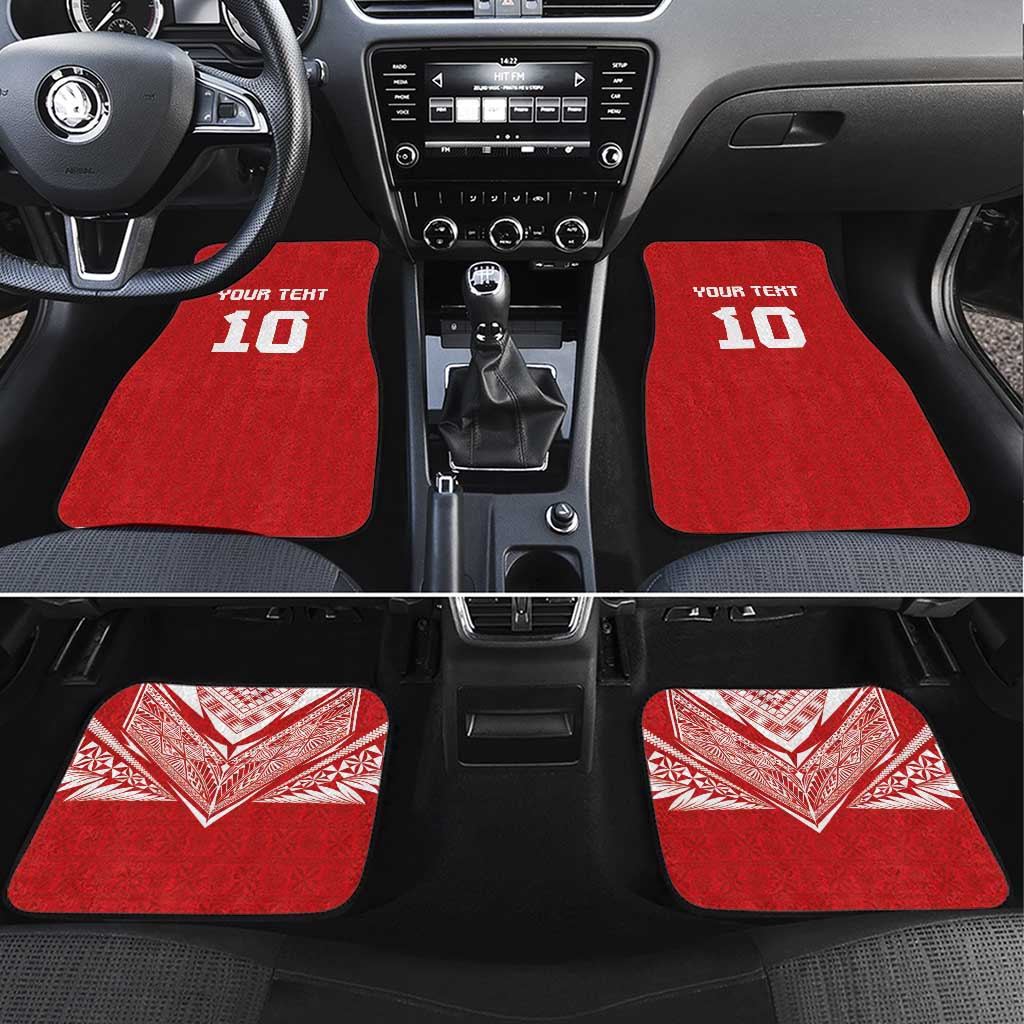 Custom Tonga Rugby Car Mats Ngatu Motifs and Pacific Patterns LT03 Set 4pcs Red - Polynesian Pride