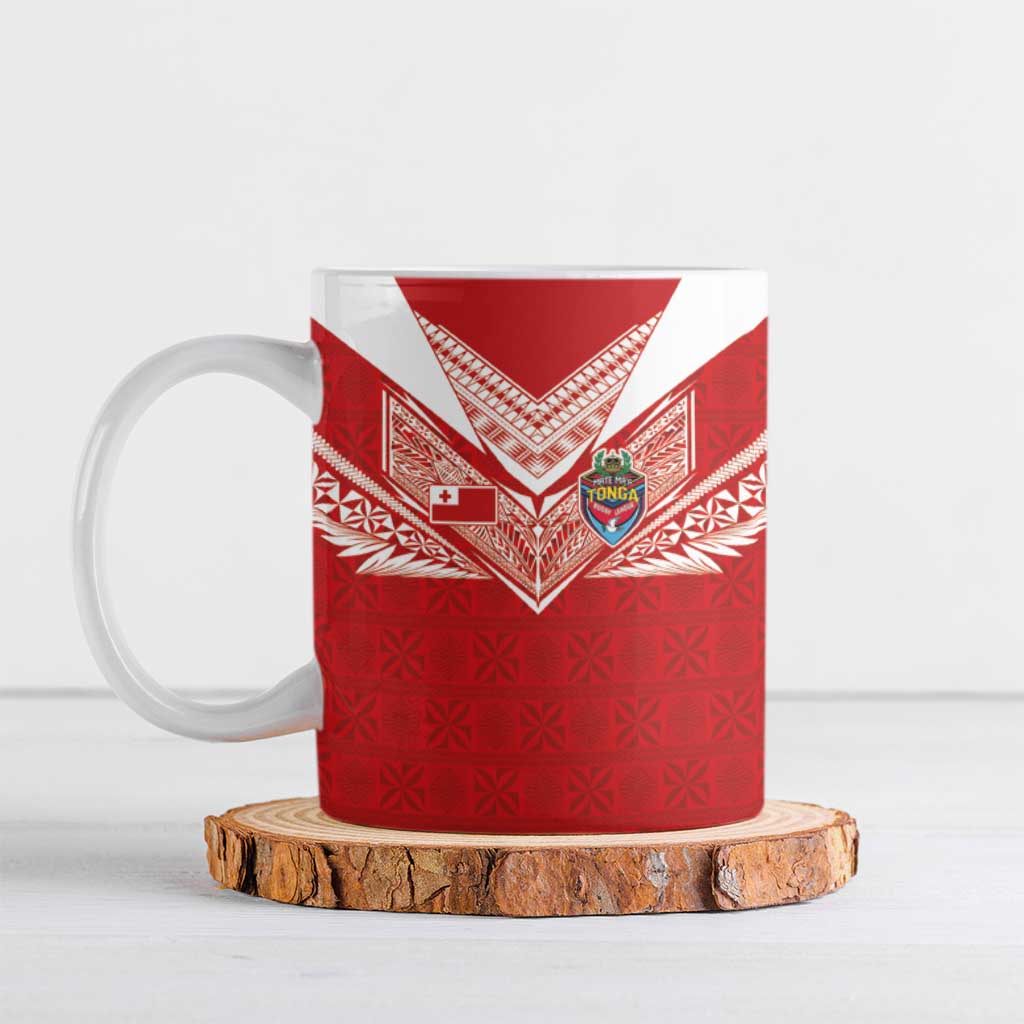 Custom Tonga Rugby Ceramic Mug Ngatu Motifs and Pacific Patterns LT03 Red - Polynesian Pride