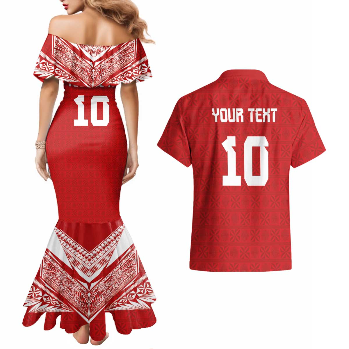 Custom Tonga Rugby Couples Matching Mermaid Dress and Hawaiian Shirt Ngatu Motifs and Pacific Patterns LT03 - Polynesian Pride