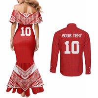 Custom Tonga Rugby Couples Matching Mermaid Dress and Long Sleeve Button Shirt Ngatu Motifs and Pacific Patterns LT03 - Polynesian Pride