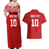 Custom Tonga Rugby Couples Matching Off Shoulder Maxi Dress and Hawaiian Shirt Ngatu Motifs and Pacific Patterns LT03 - Polynesian Pride