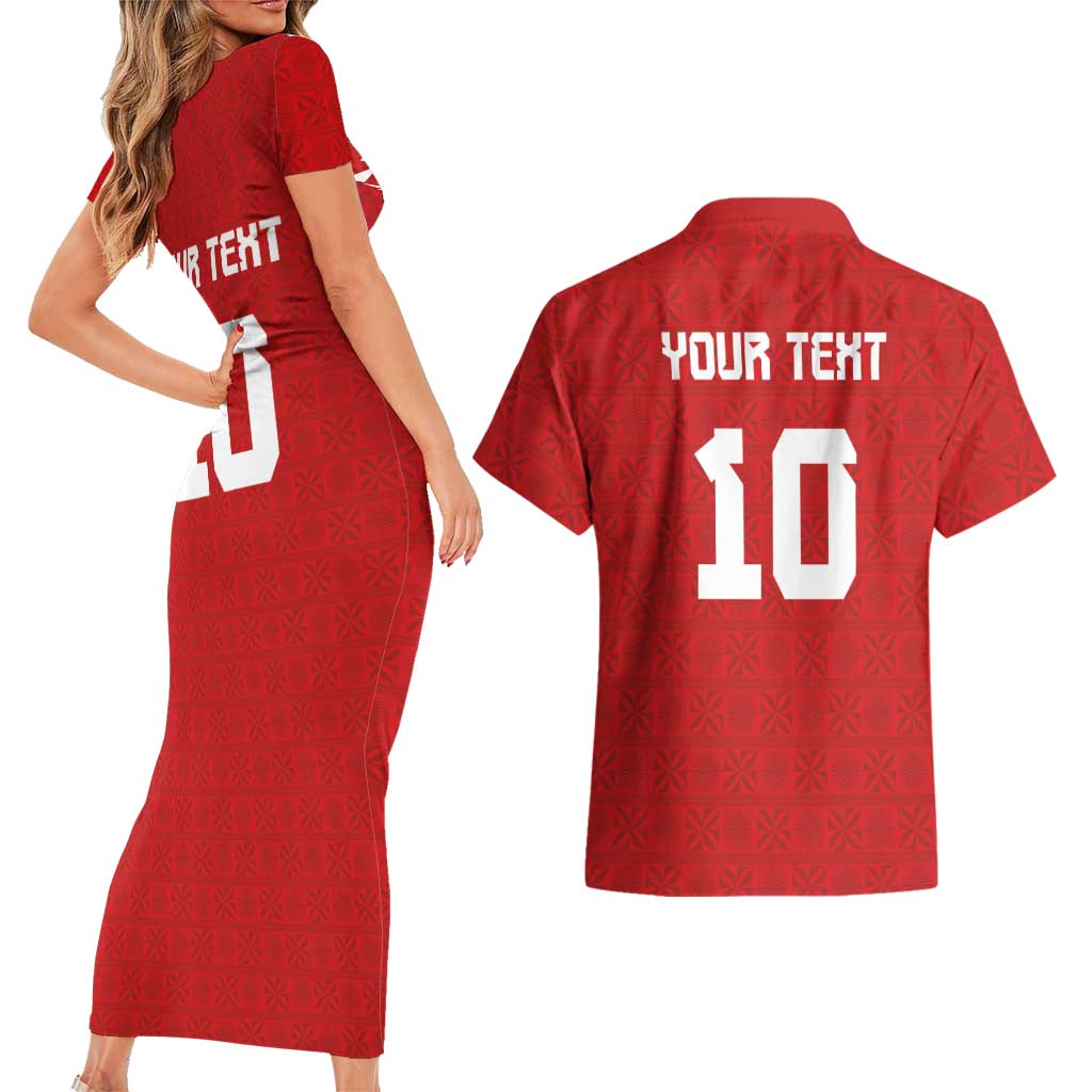 Custom Tonga Rugby Couples Matching Short Sleeve Bodycon Dress and Hawaiian Shirt Ngatu Motifs and Pacific Patterns LT03 - Polynesian Pride