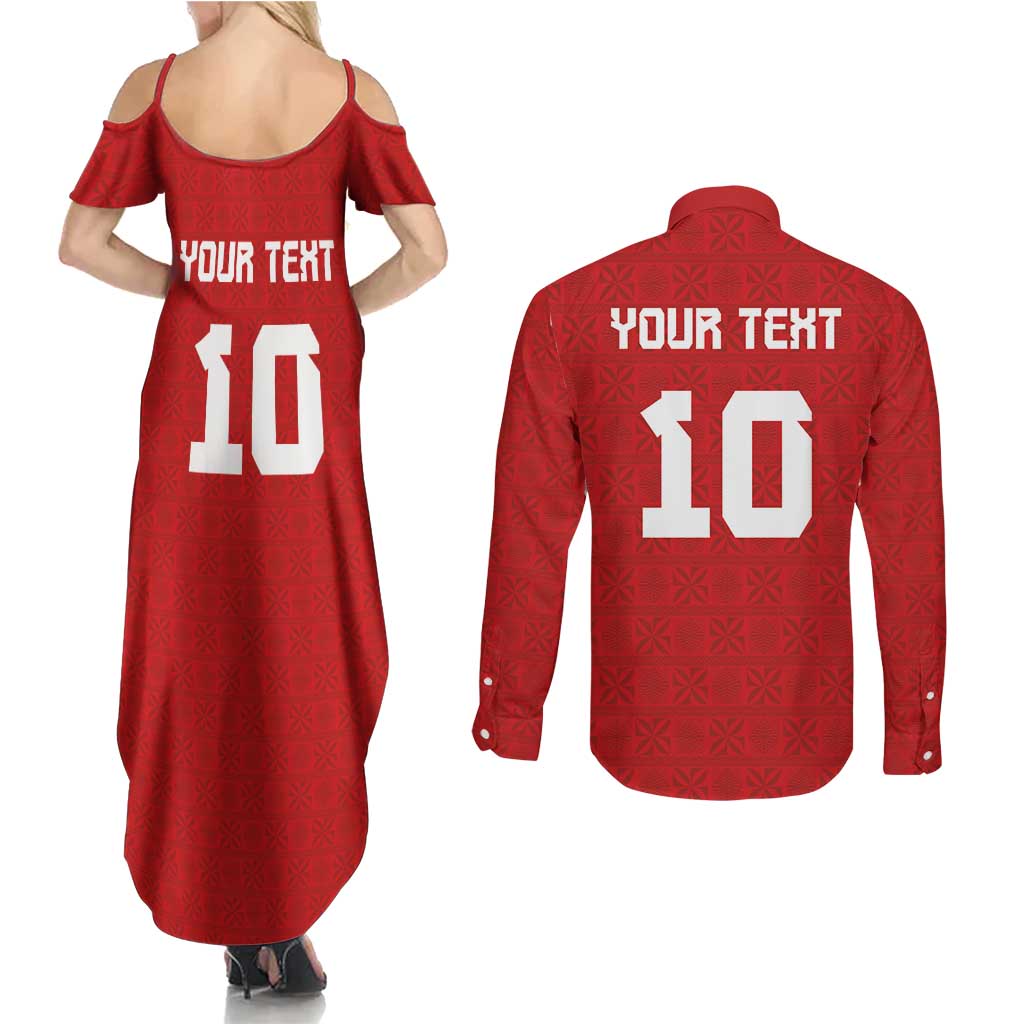 Custom Tonga Rugby Couples Matching Summer Maxi Dress and Long Sleeve Button Shirt Ngatu Motifs and Pacific Patterns LT03 - Polynesian Pride