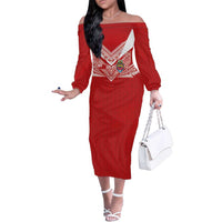 Custom Tonga Rugby Family Matching Off The Shoulder Long Sleeve Dress and Hawaiian Shirt Ngatu Motifs and Pacific Patterns