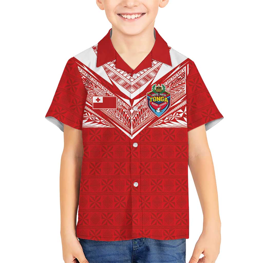 Custom Tonga Rugby Family Matching Off Shoulder Short Dress and Hawaiian Shirt Ngatu Motifs and Pacific Patterns
