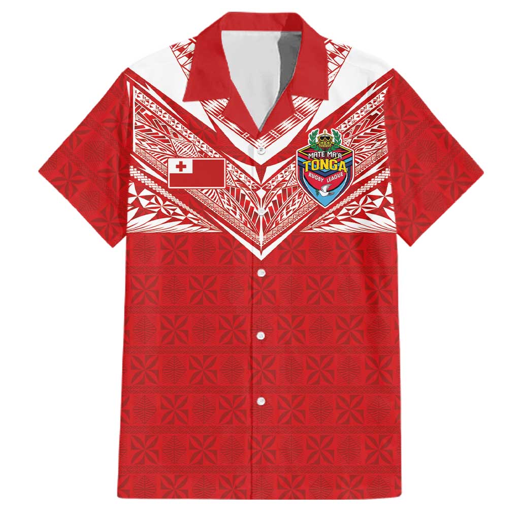 Custom Tonga Rugby Family Matching Puletasi and Hawaiian Shirt Ngatu Motifs and Pacific Patterns LT03 Dad's Shirt - Short Sleeve Red - Polynesian Pride