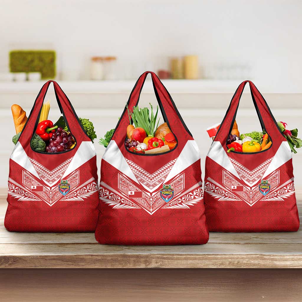 Tonga Rugby Grocery Bag Ngatu Motifs and Pacific Patterns LT03 3-pack One Size Red - Polynesian Pride