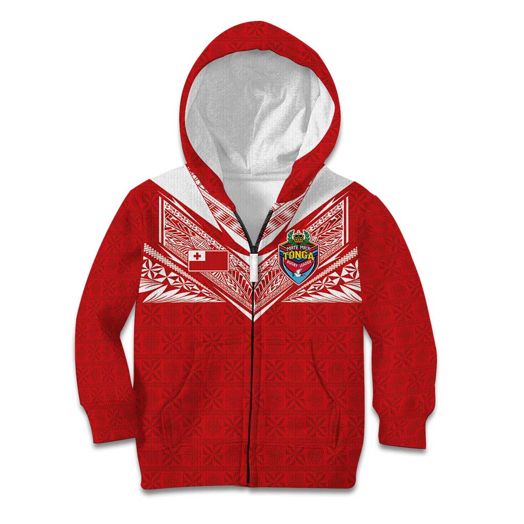 Custom Tonga Rugby Kid Hoodie Ngatu Motifs and Pacific Patterns