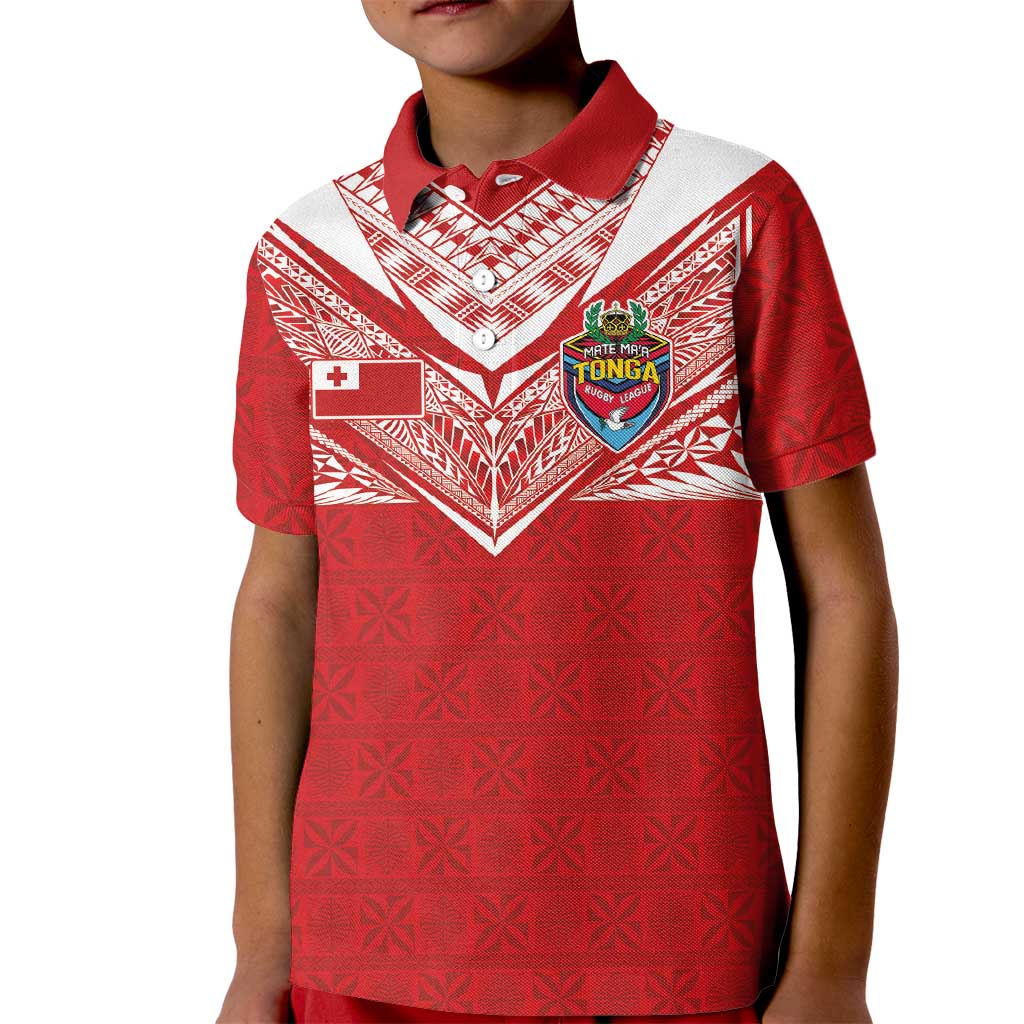 Custom Tonga Rugby Kid Polo Shirt Ngatu Motifs and Pacific Patterns LT03 Kid Red - Polynesian Pride