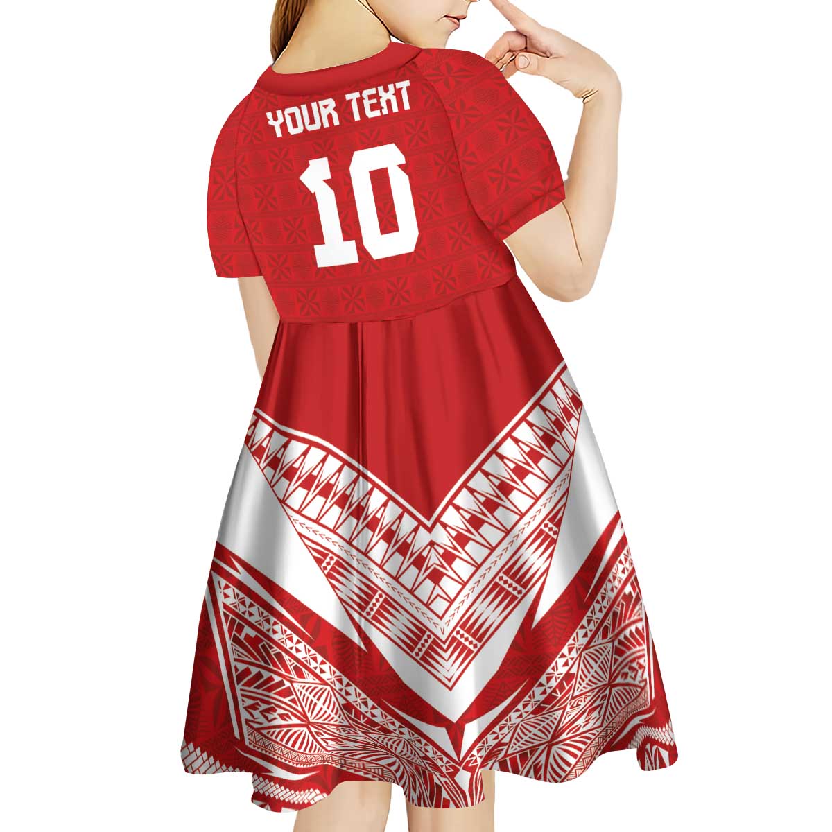 Custom Tonga Rugby Kid Short Sleeve Dress Ngatu Motifs and Pacific Patterns LT03 - Polynesian Pride