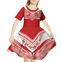 Custom Tonga Rugby Kid Short Sleeve Dress Ngatu Motifs and Pacific Patterns LT03 - Polynesian Pride