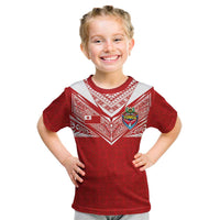 Custom Tonga Rugby Kid T Shirt Ngatu Motifs and Pacific Patterns LT03 Red - Polynesian Pride