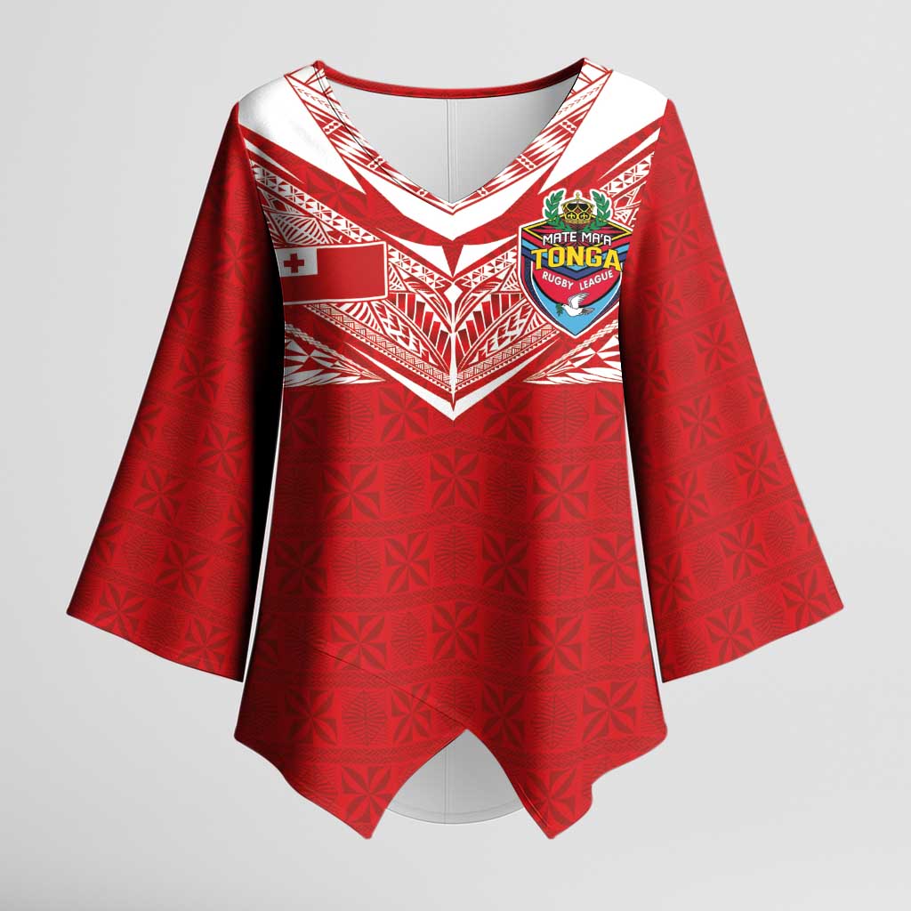 Custom Tonga Rugby Kimono Sleeve Blouse Ngatu Motifs and Pacific Patterns LT03 Female Red - Polynesian Pride