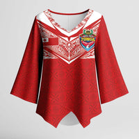 Custom Tonga Rugby Kimono Sleeve Blouse Ngatu Motifs and Pacific Patterns LT03 Female Red - Polynesian Pride