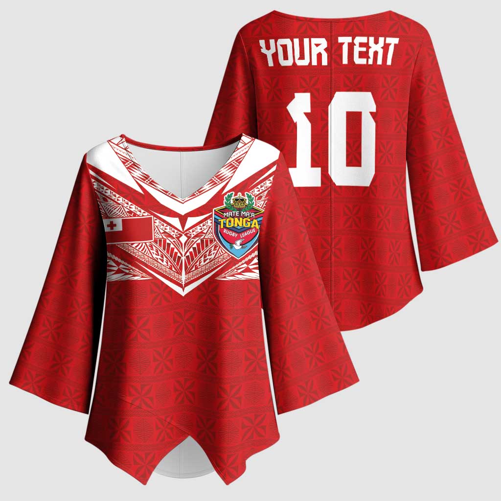 Custom Tonga Rugby Kimono Sleeve Blouse Ngatu Motifs and Pacific Patterns LT03 - Polynesian Pride