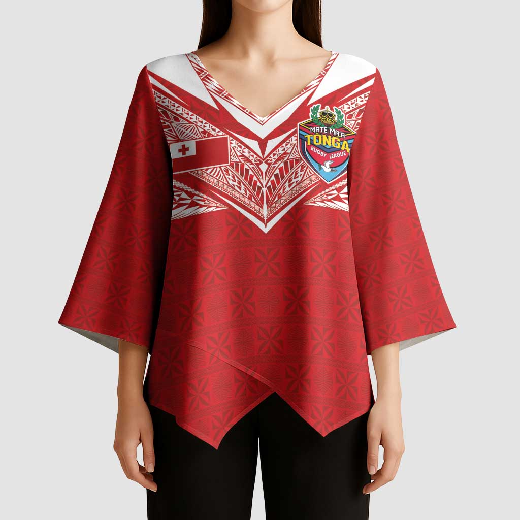 Custom Tonga Rugby Kimono Sleeve Blouse Ngatu Motifs and Pacific Patterns LT03 - Polynesian Pride