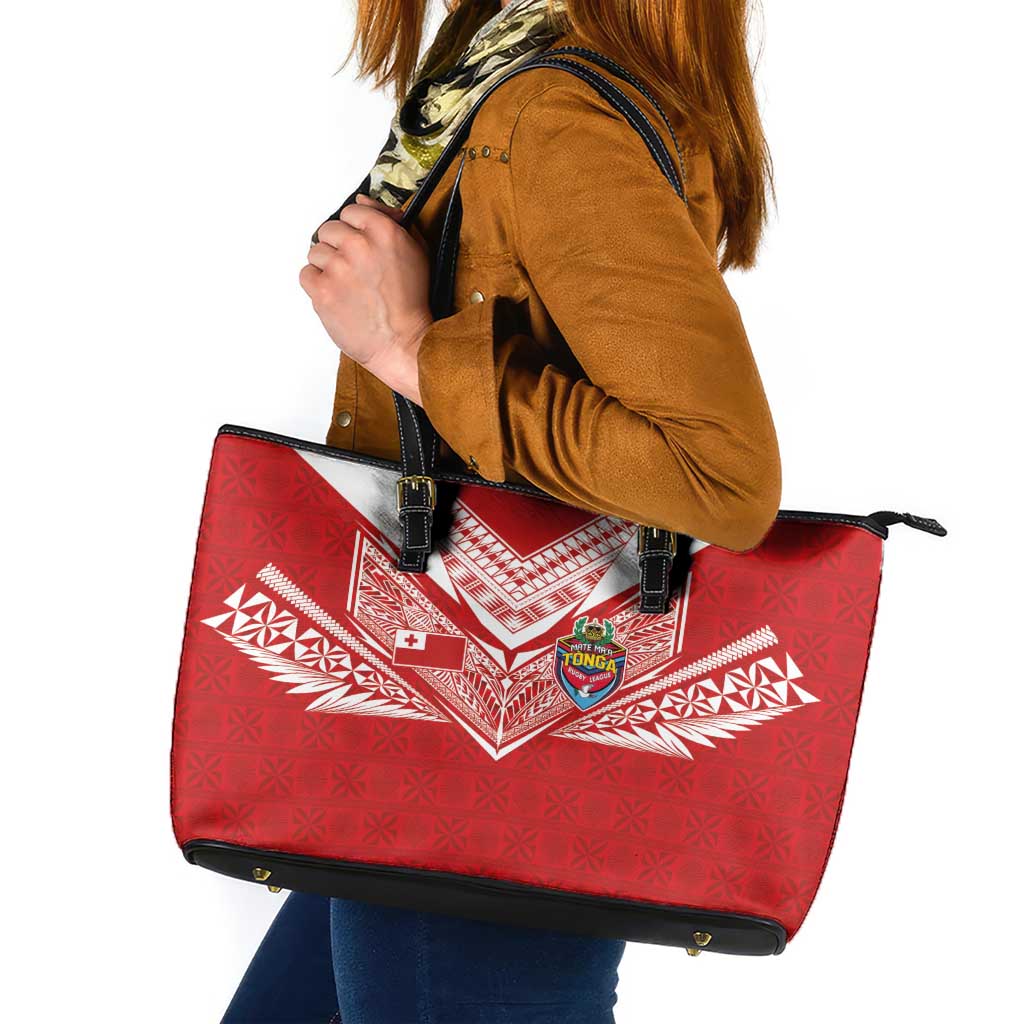 Tonga Rugby Leather Tote Bag Ngatu Motifs and Pacific Patterns LT03 Red - Polynesian Pride