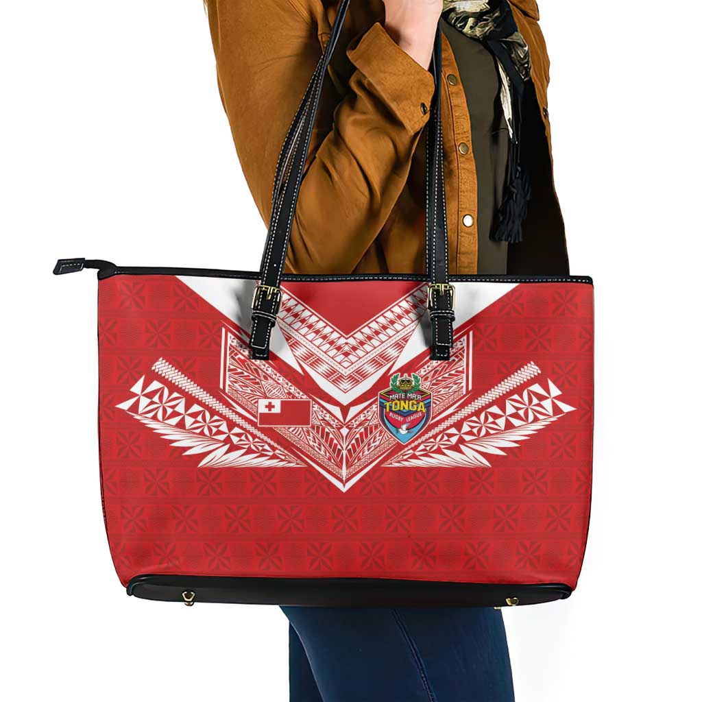 Tonga Rugby Leather Tote Bag Ngatu Motifs and Pacific Patterns LT03 - Polynesian Pride