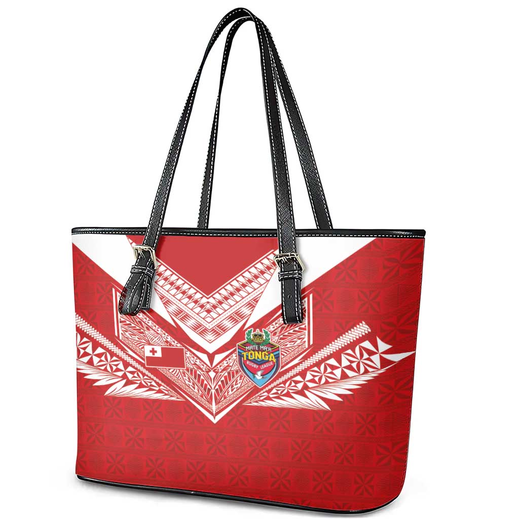 Tonga Rugby Leather Tote Bag Ngatu Motifs and Pacific Patterns LT03 - Polynesian Pride