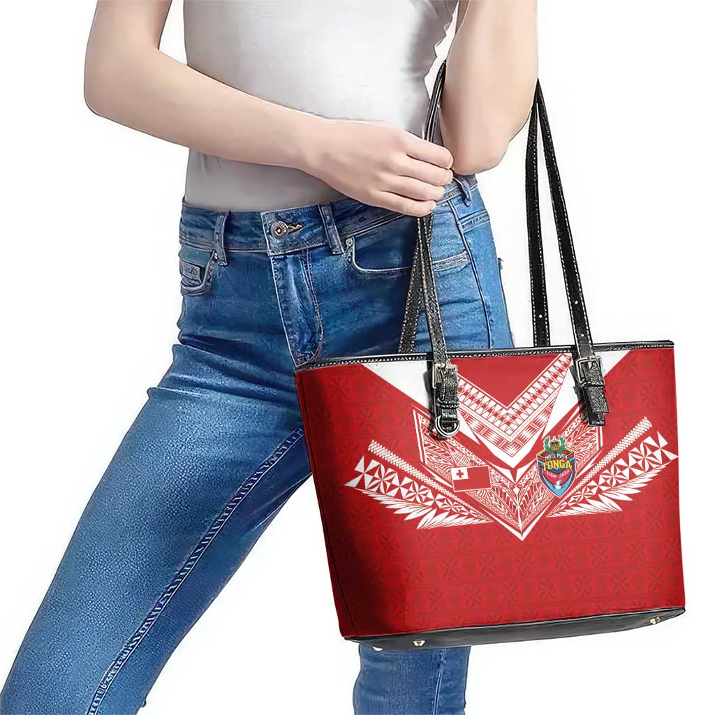 Tonga Rugby Leather Tote Bag Ngatu Motifs and Pacific Patterns LT03 - Polynesian Pride