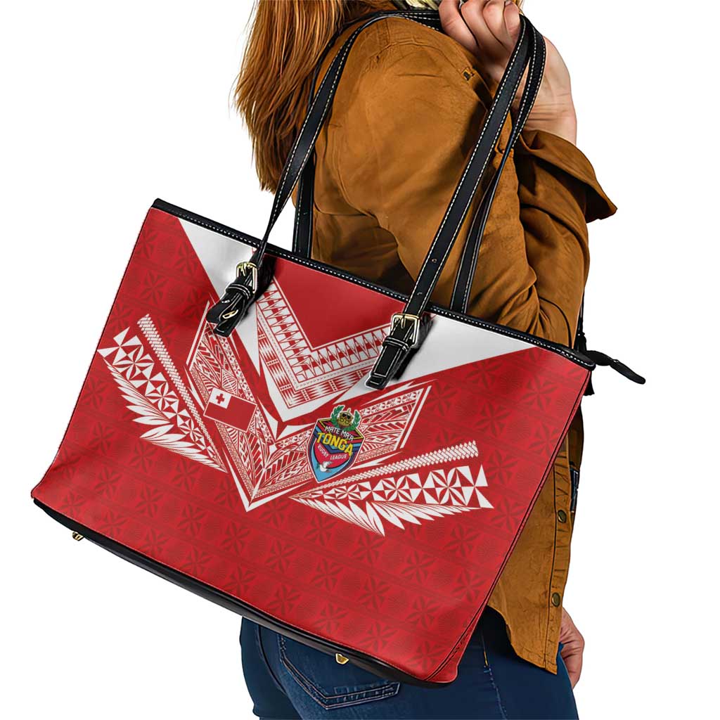 Tonga Rugby Leather Tote Bag Ngatu Motifs and Pacific Patterns LT03 - Polynesian Pride