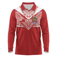 Custom Tonga Rugby Long Sleeve Polo Shirt Ngatu Motifs and Pacific Patterns LT03 Red - Polynesian Pride