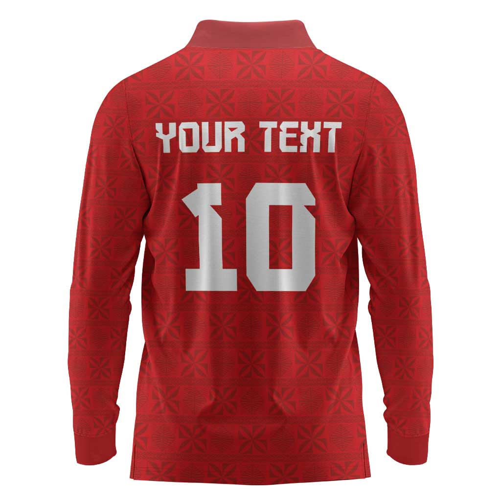 Custom Tonga Rugby Long Sleeve Polo Shirt Ngatu Motifs and Pacific Patterns LT03 - Polynesian Pride
