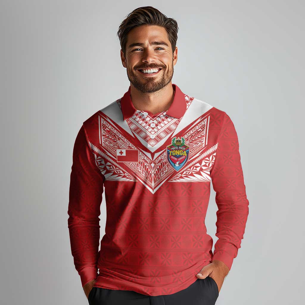 Custom Tonga Rugby Long Sleeve Polo Shirt Ngatu Motifs and Pacific Patterns LT03 - Polynesian Pride