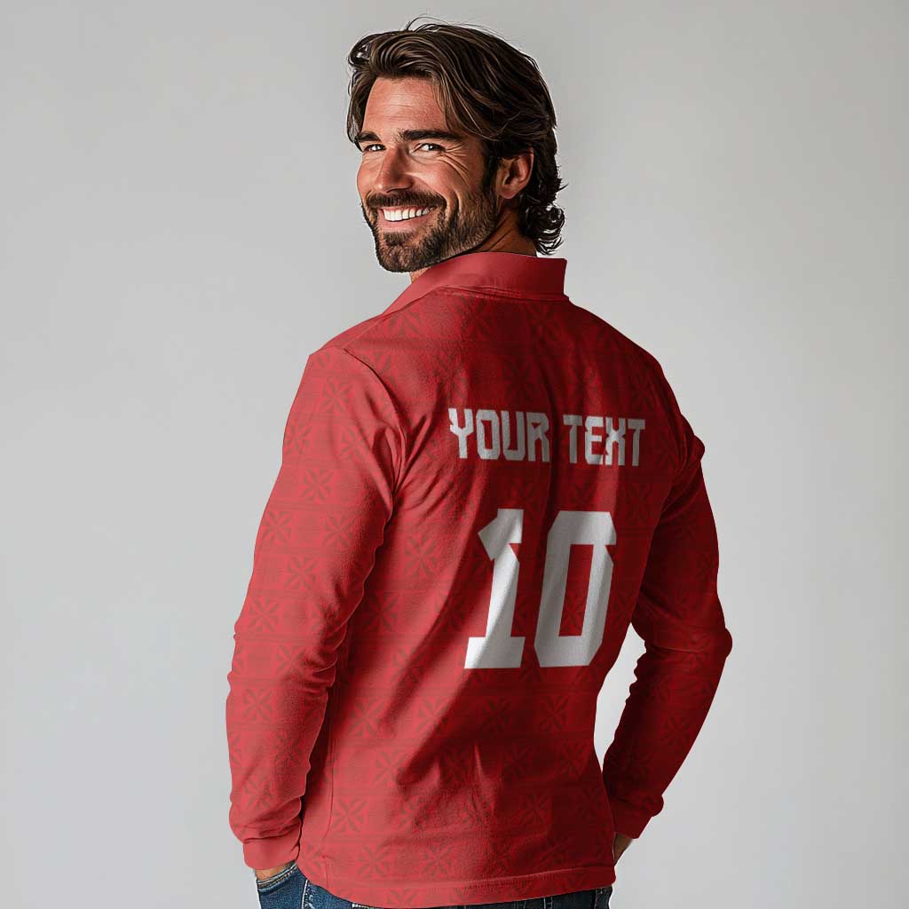 Custom Tonga Rugby Long Sleeve Polo Shirt Ngatu Motifs and Pacific Patterns LT03 - Polynesian Pride