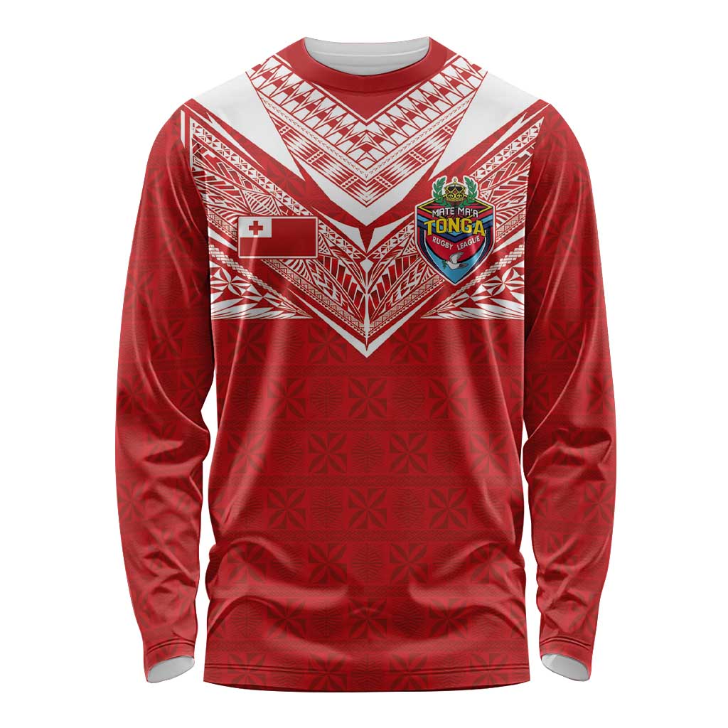 Custom Tonga Rugby Long Sleeve Shirt Ngatu Motifs and Pacific Patterns LT03 Unisex Red - Polynesian Pride