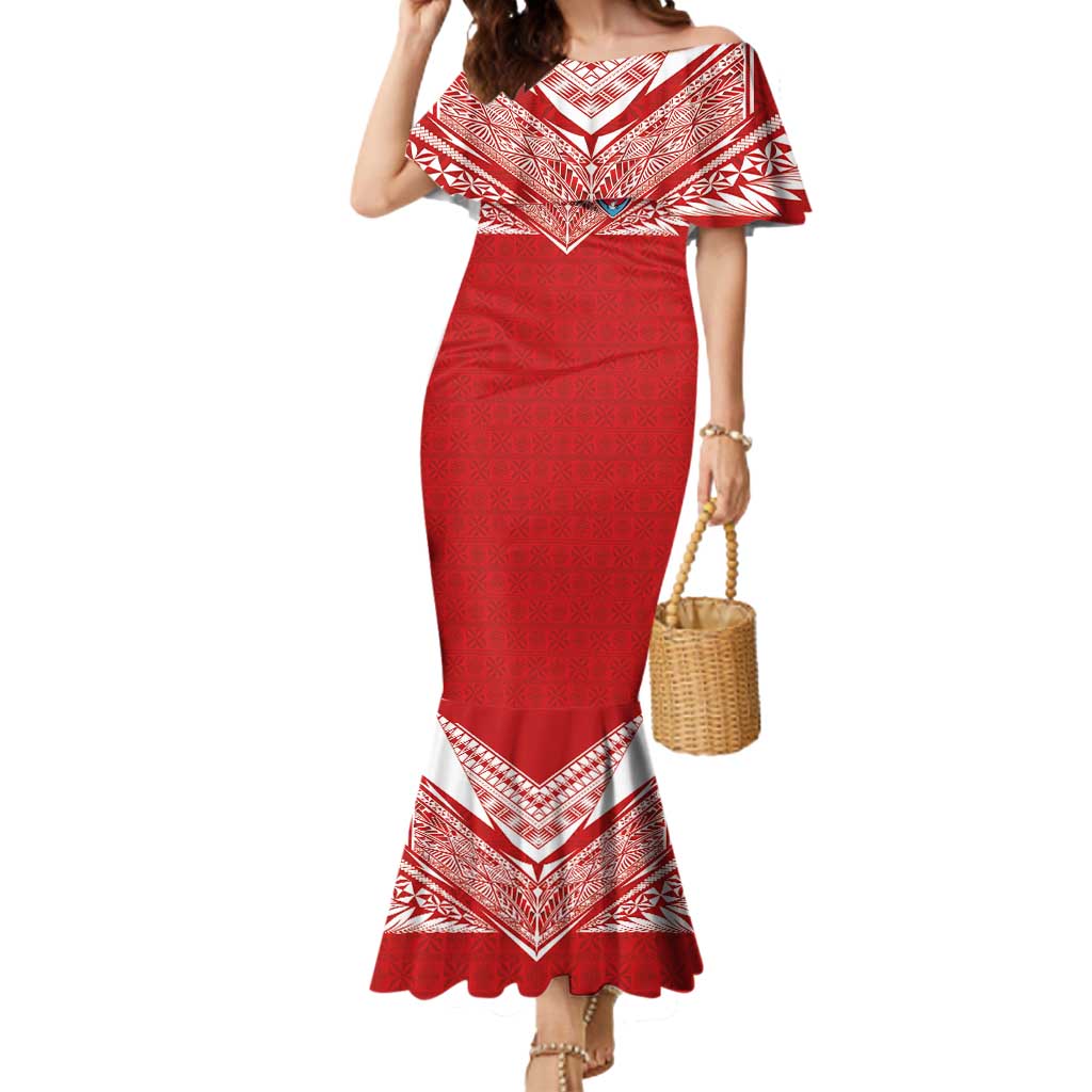 Custom Tonga Rugby Mermaid Dress Ngatu Motifs and Pacific Patterns LT03 Women Red - Polynesian Pride