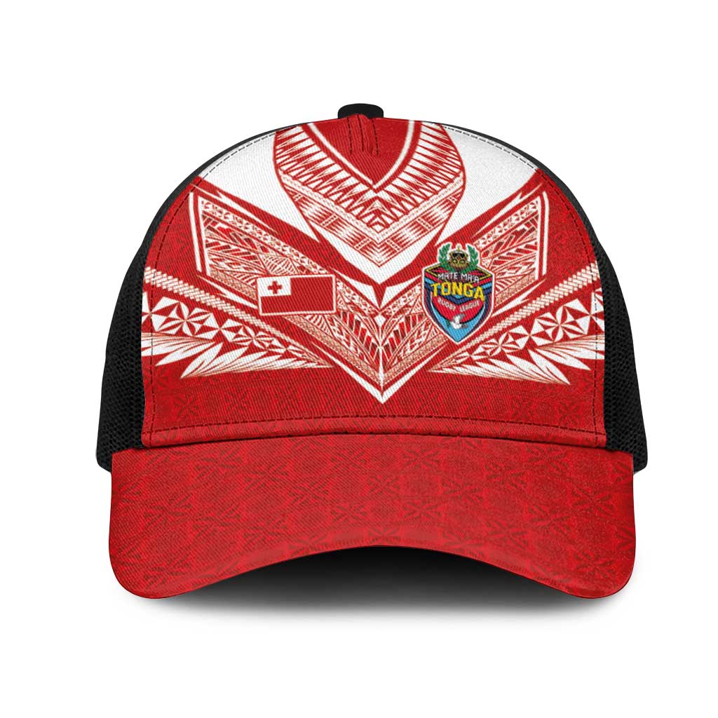 Tonga Rugby Mesh Trucker Cap Ngatu Motifs and Pacific Patterns LT03 One Size Black Red - Polynesian Pride