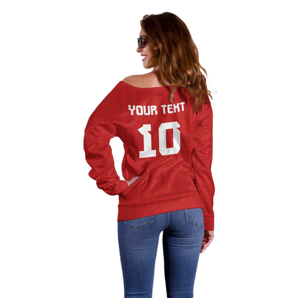Custom Tonga Rugby Off Shoulder Sweater Ngatu Motifs and Pacific Patterns LT03 - Polynesian Pride