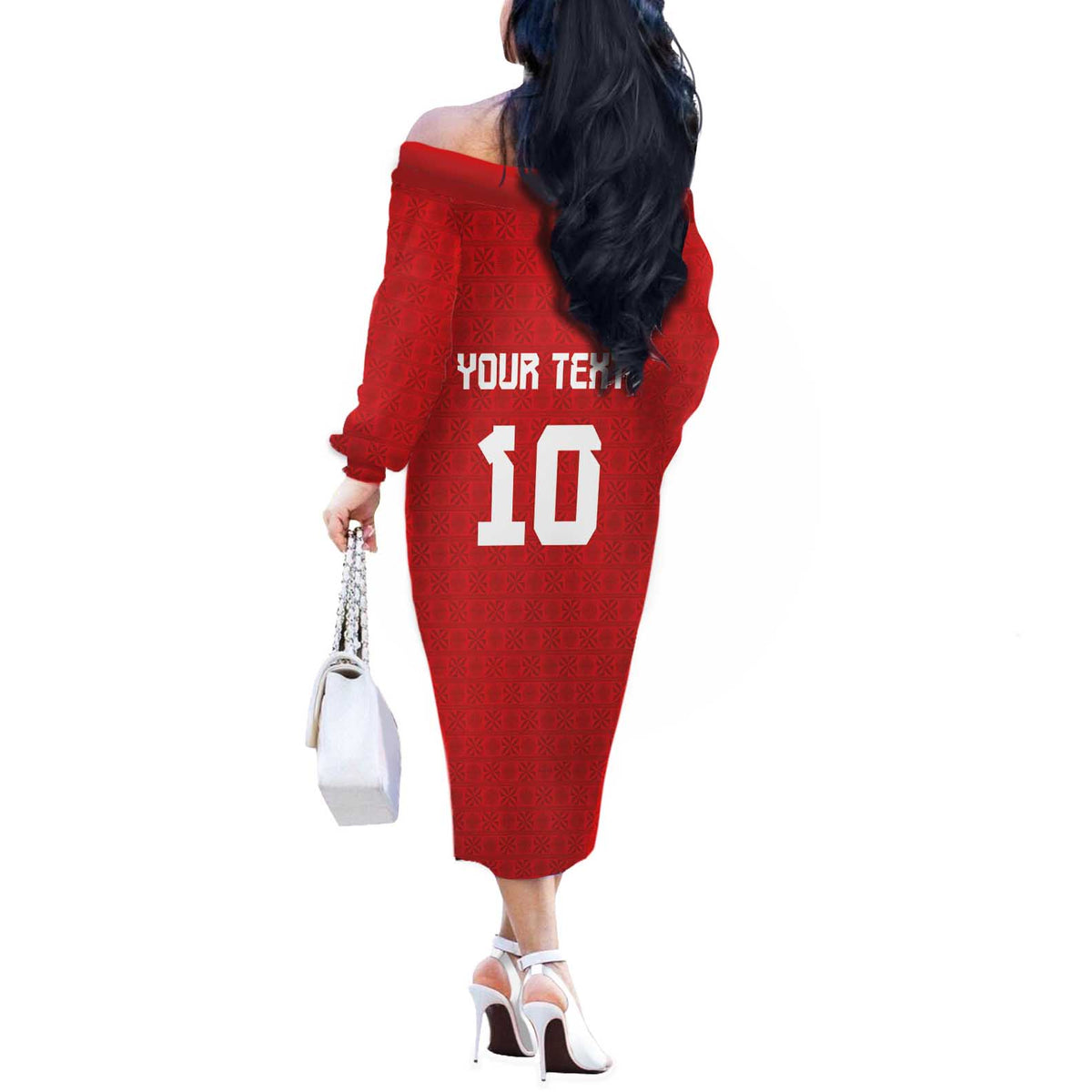 Custom Tonga Rugby Off The Shoulder Long Sleeve Dress Ngatu Motifs and Pacific Patterns LT03 - Polynesian Pride